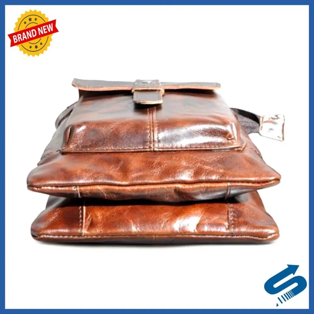 Genuine Leather Fanny Pack Messenger Bag Adjustable Strap Tablet Fit - Picture 5 of 7